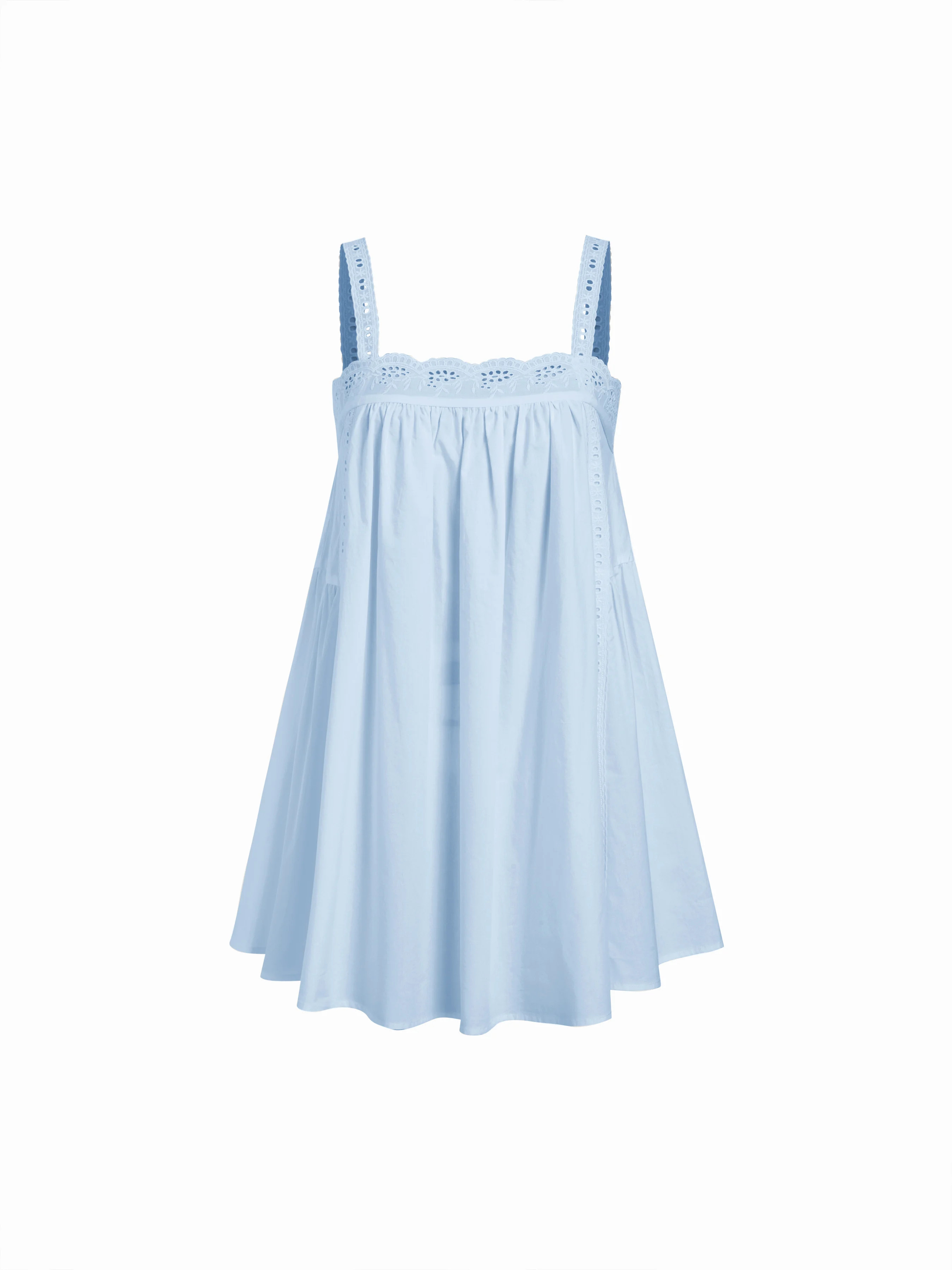 Cotton Square Neck  Eyelet Smock Mini Nightdress | Cider