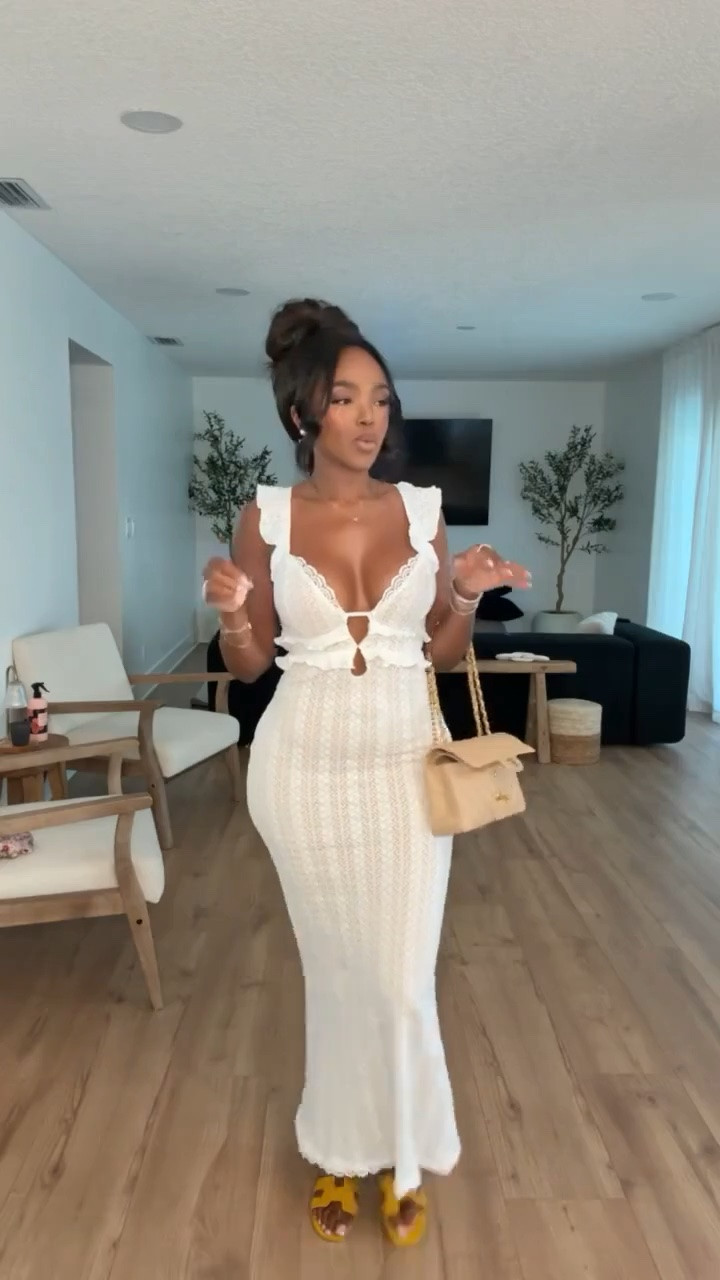 Hi babes! 🤍

Okay but this white crochet moment paired with the buttery yellow sandals and soft nude bag? She’s giving luxury vacation energy without trying too hard. The fit is so flattering with the lace detail, open neckline, and body-skimming silhouette that hugs in all the right places.

Where to wear this:
• Vacation dinners
• Beachside brunch
• Resort nights
• Summer date nights

Undergarment notes: seamless nude undergarments recommended with this fabric.

Everything is linked below ✨

xx Kira | Kira’s Fashion Finds

5’4 | 140LBS | 34D-27-40 | size small or 4

Comment SHOP below to receive a DM with the link to this post on my LTK ⬇