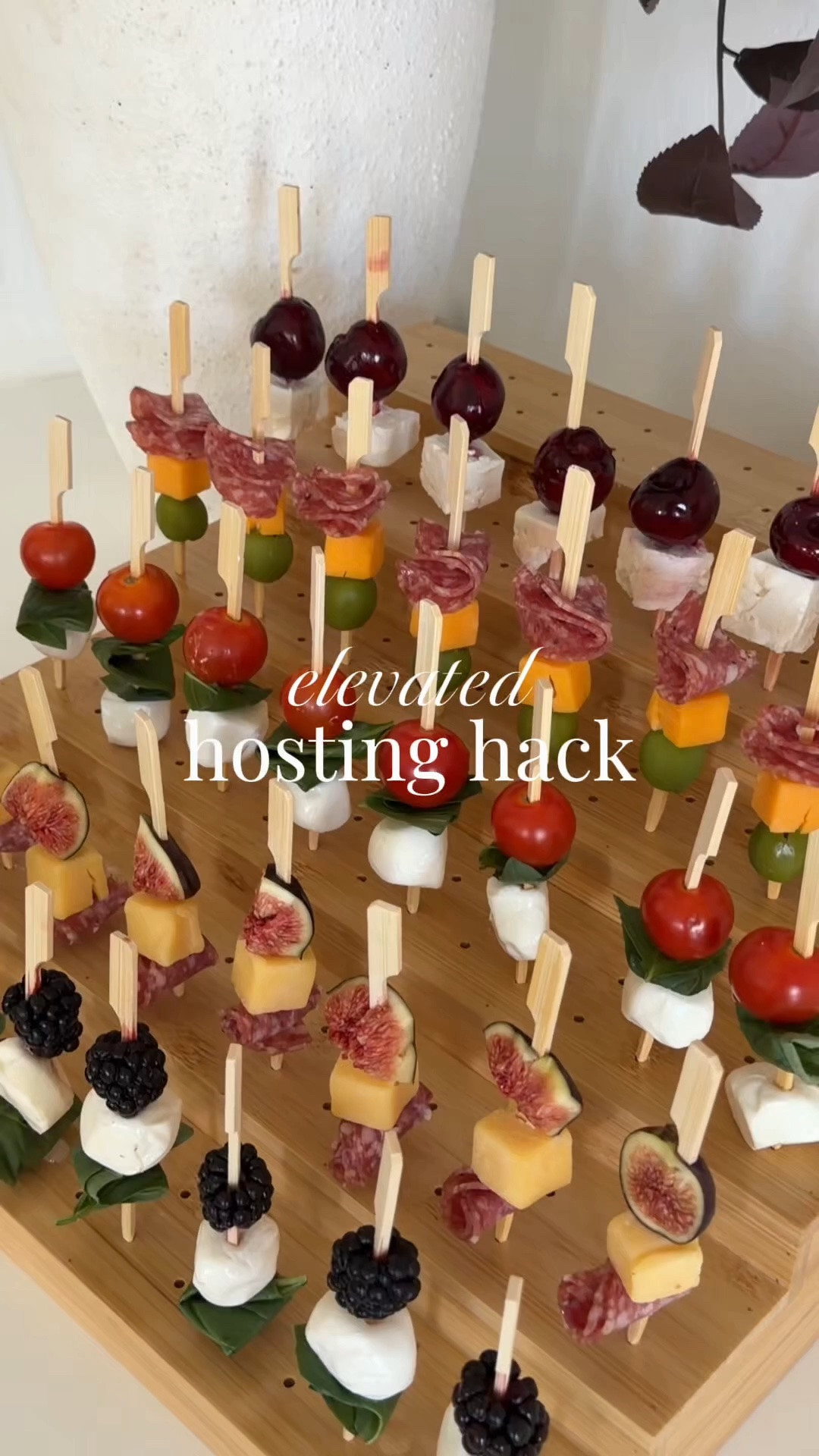 Chic way to serve charcuterie skewers ✨ I did 
1. Cherry & feta
2. Mozzarella, basil, tomato 
3. Fig, Gouda & salami 
4. Salami, cheddar, olive
5. Blackberry, mozzarella, basil

#LTKfoodie