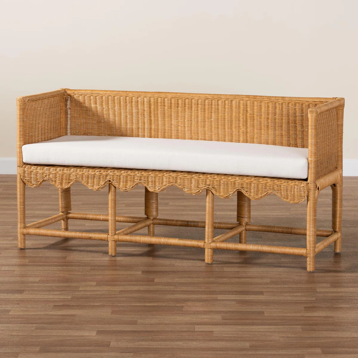 Bali & Pari Seranay Bohemian Scallop Rattan Accent Bench