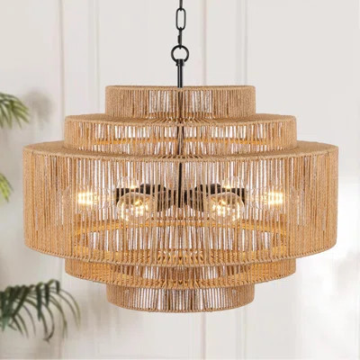 Caytlen 6-Light Dimmable Hand-Woven Drum Chandelier | Wayfair North America