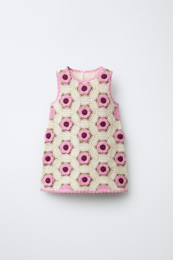 CROCHET KNIT FLORAL DRESS | Zara US