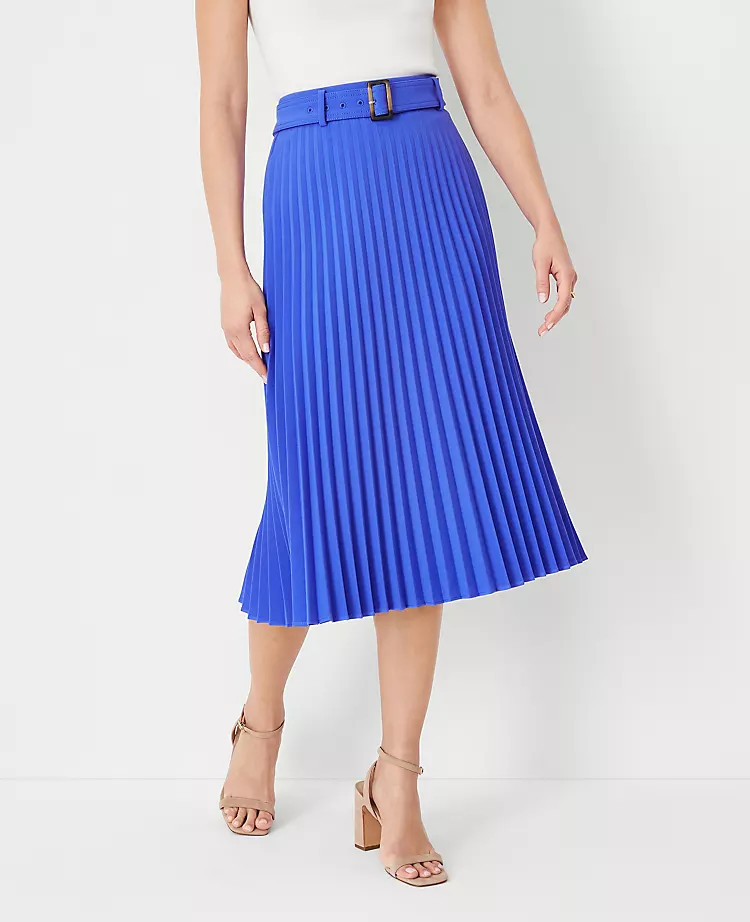 Belted Pleated Midi Skirt | Ann Taylor (US)