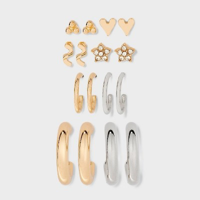 Floral and Heart Stud and Hoop Earring Set 8pc - Universal Thread™: Nickel-Free Metal, Post Closure | Target