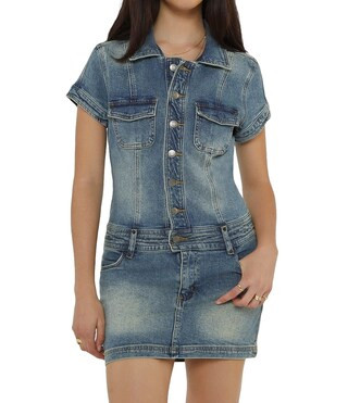 Guess Belted Short Sleeve Denim Dress | Dillard's | Dillard's