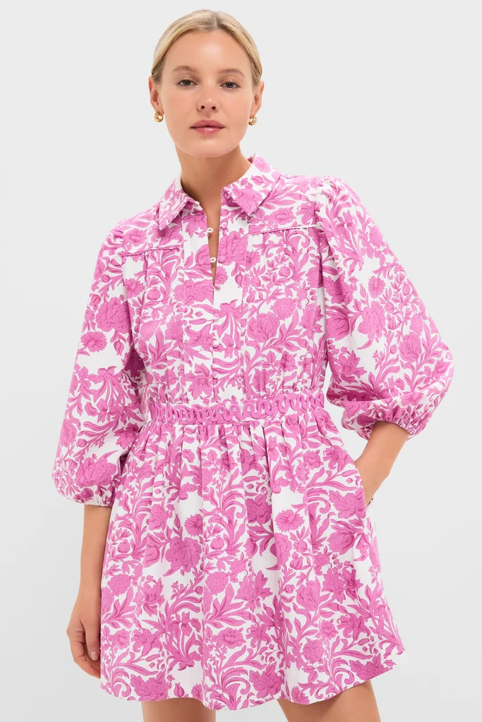 Pink Floral Embroidery Lola Mini Shirt Dress | Tuckernuck (US)