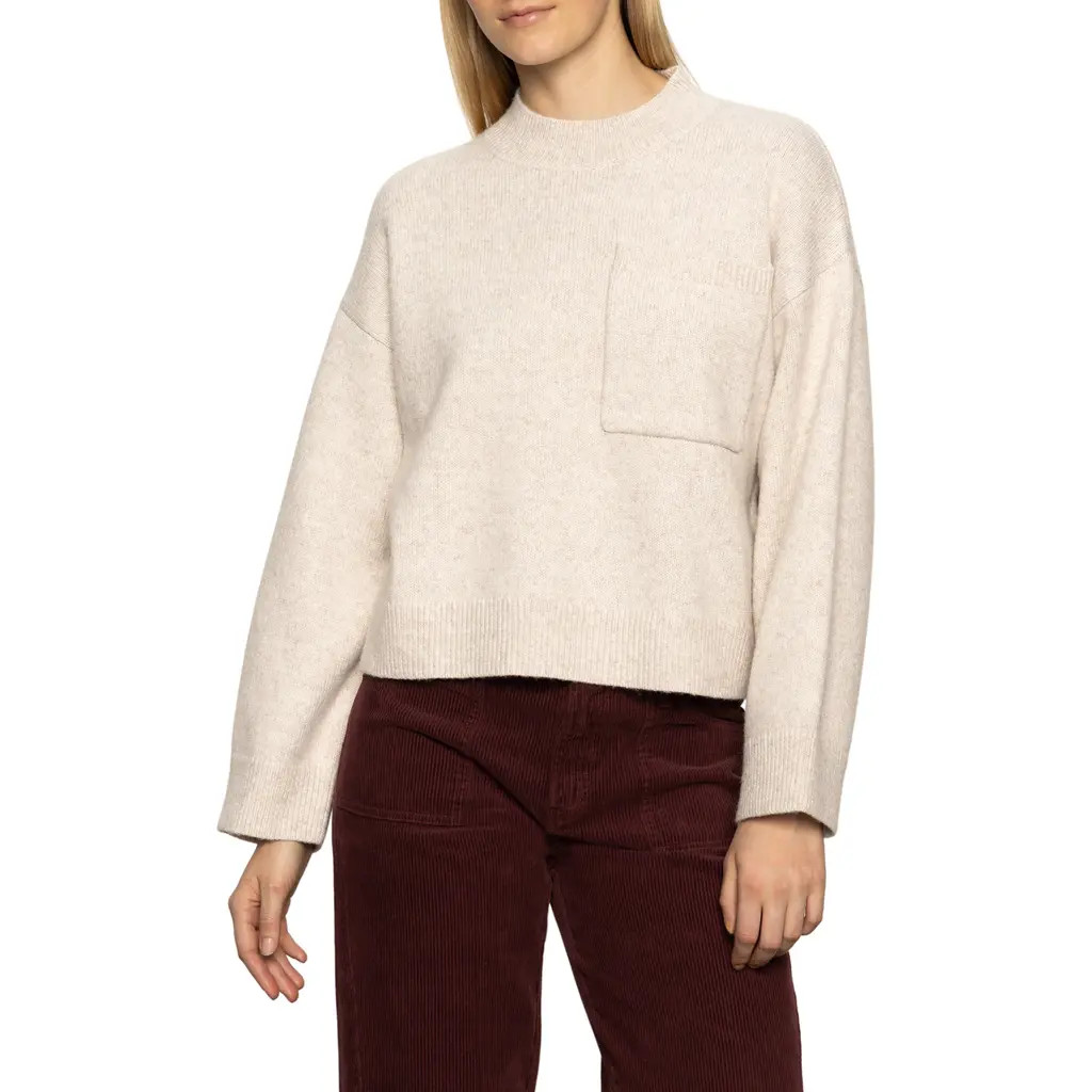 Sanctuary Chest Pocket Crewneck Sweater in Heather Pearl at Nordstrom, Size Large | Nordstrom