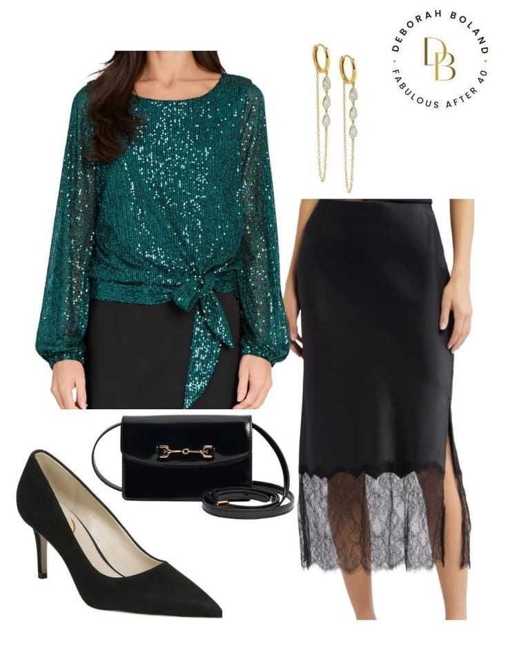 Feeling festive and a little extra ✨💚 This green sequin top paired with a black skirt and delicate lace detailing is giving all the holiday party vibes. Sparkle, shine, and ready to celebrate in style!

#LTKSeasonal #LTKHoliday #LTKOver40