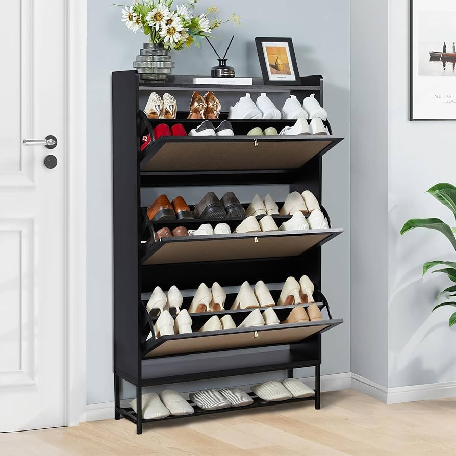 LEVNARY Shoe Cabinet with 3 Flip Drawers, Freestanding Shoe Storage Organizer for Entryway, Woode... | Amazon (US)