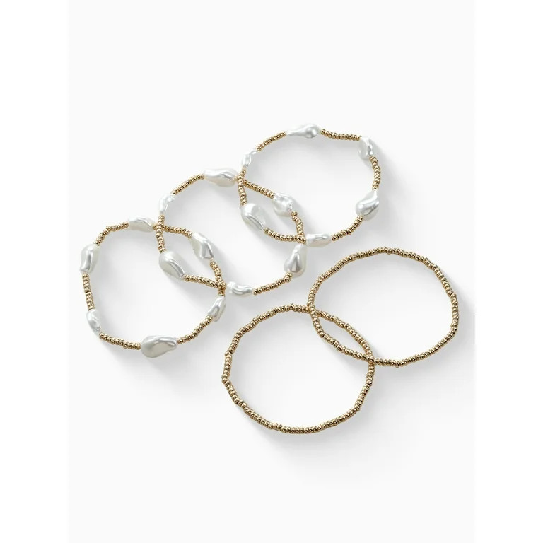 Time and Tru 5-Piece Pearl & Beaded Bracelet Set | Walmart (US)