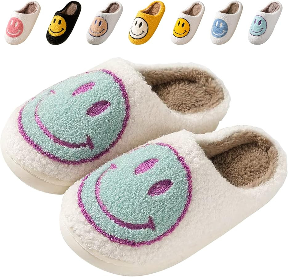 Smile Face Slippers for Women Retro Soft Plush Warm Slip-on Slippers, Happy face slippers Cozy In... | Amazon (US)