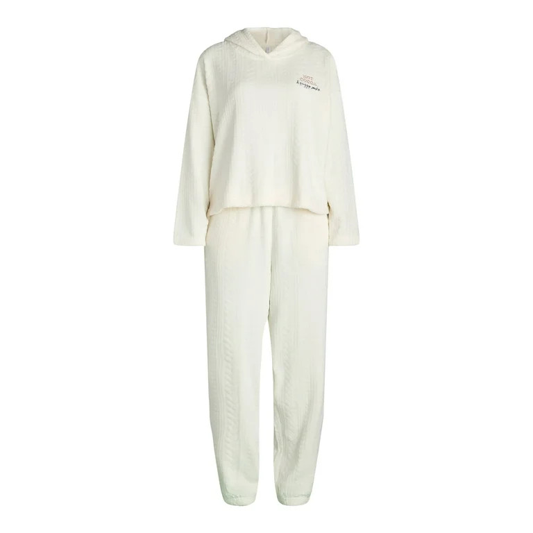 Joyspun Women's Plush Hoodie and Joggers Pajama Set, 2-Piece, Size XS-3X | Walmart (US)