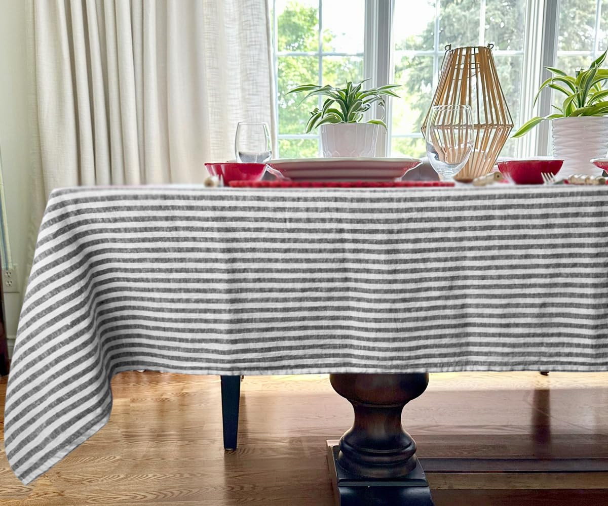 Black Rectangle Tablecloth 63x98 – Farmhouse Striped Linen Table Cloth | Tablecover for Outdoor... | Amazon (US)