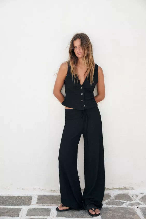 TEXTURED STRAIGHT LEG PANTS | Zara US