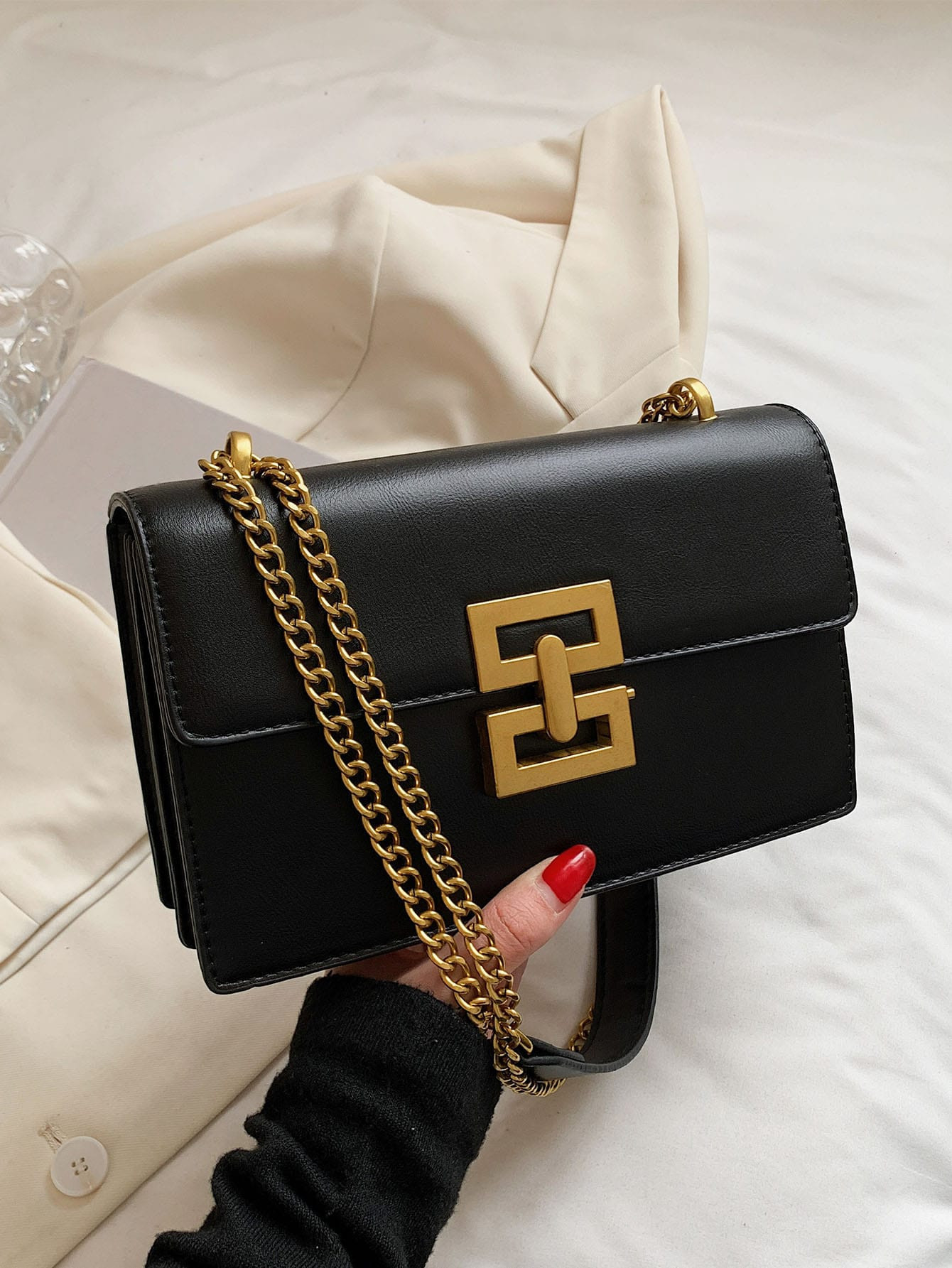 Minimalist Metal Decor Chain Shoulder Bag Elegant PU Crossbody Bag, Trendy Flap Shoulder Bag, Wom... | SHEIN