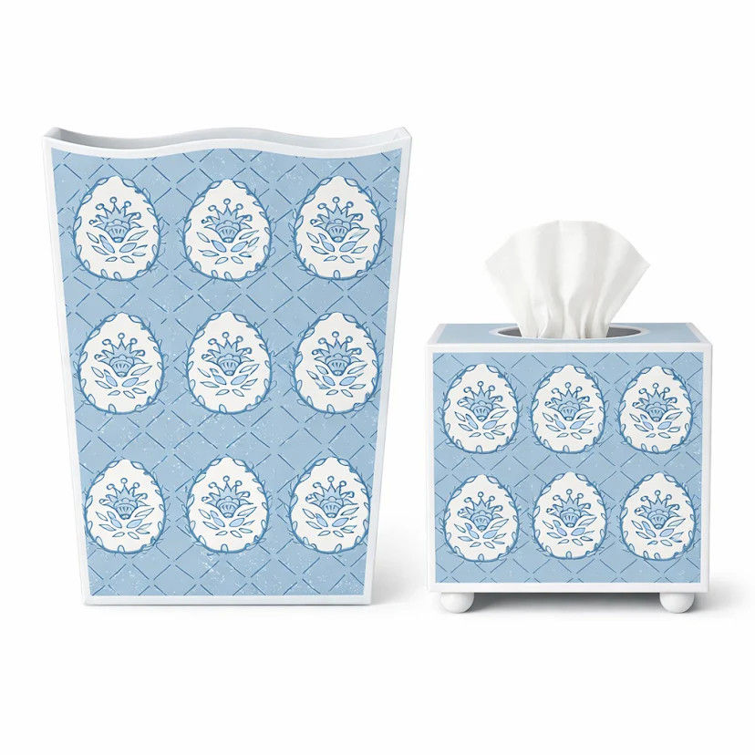 Blue Meadow Crest Wastepaper Basket & Tissue (3 Options) | The Enchanted Home