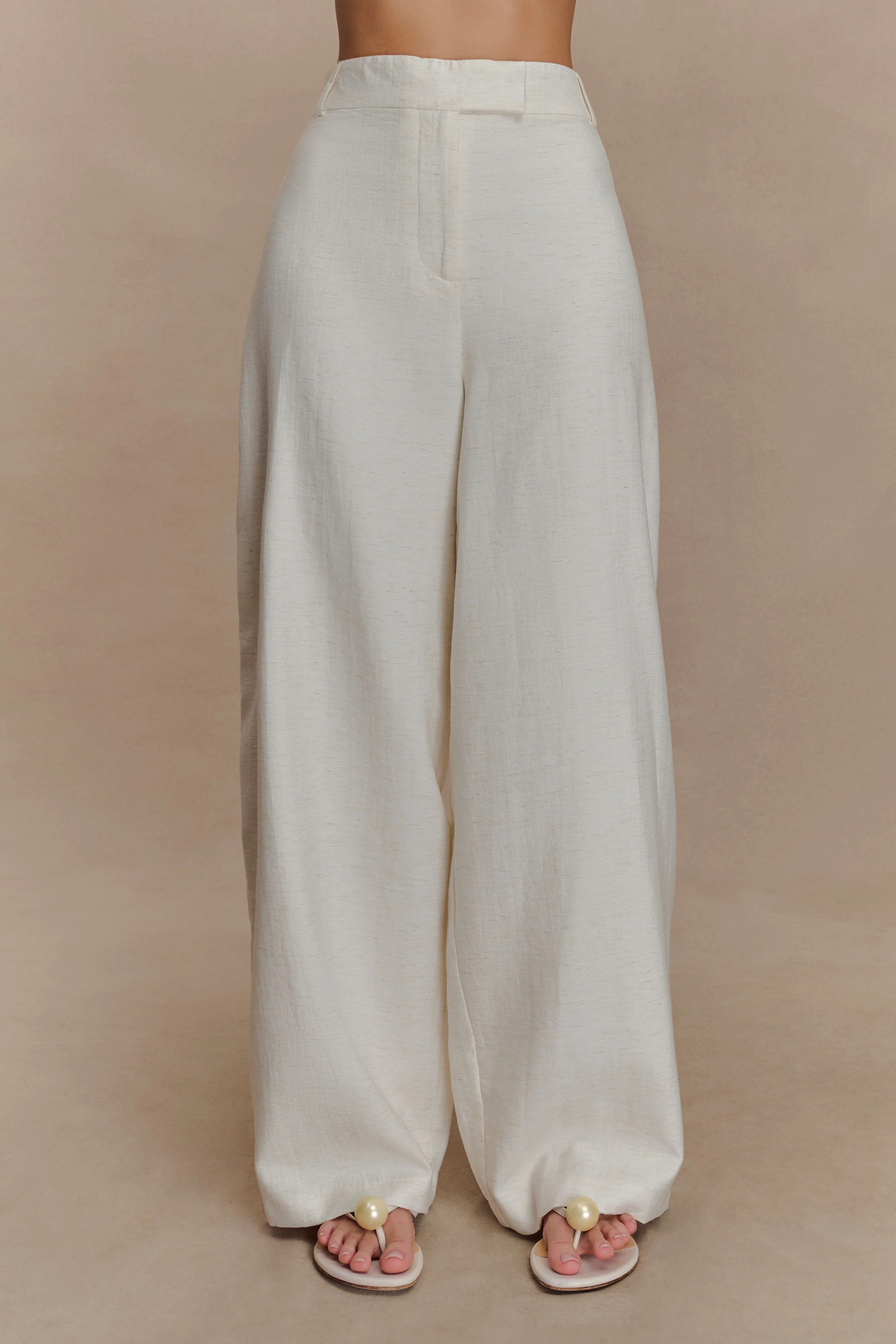 Linen Wide Leg Pants - Oat Marle | MESHKI US