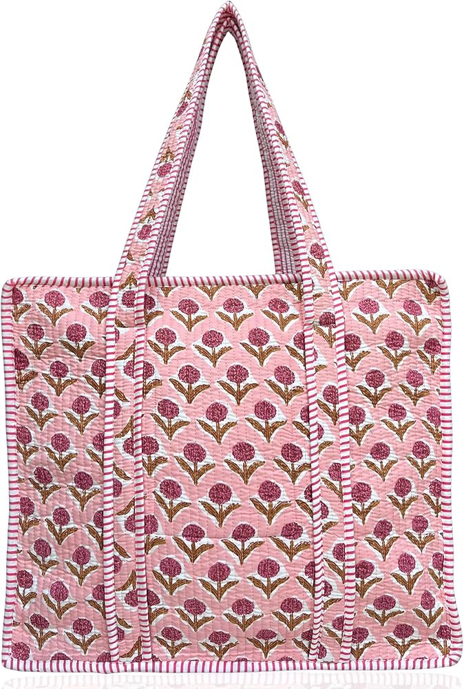 100% Cotton Quilted Tote Bag 18x16– Large Zipper Beach Bag & Travel Bag Purse Reusable Grocery ... | Amazon (US)