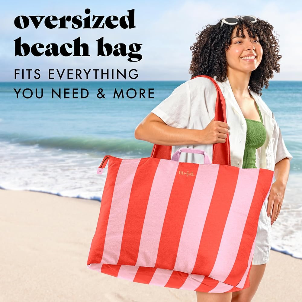 Fit & Fresh Large Beach Bag for Women - Extra Large Travel Tote With Pockets | Amazon (US)