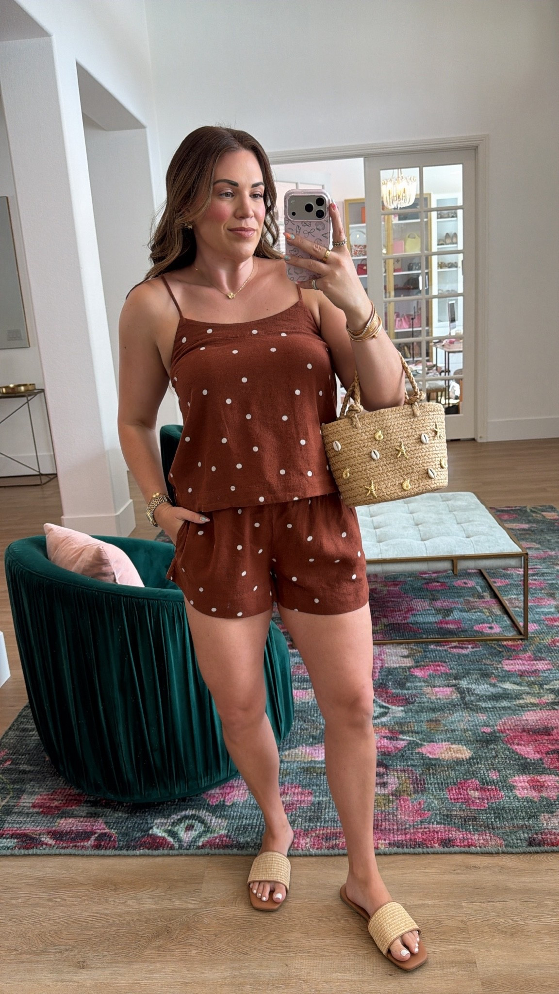 curvy midsize summer outfit! wearing size medium in linen brown polka dot cami top and pull-on shorts 🤎 outfit on sale!!

#LTKSeasonal #LTKMidsize #LTKSaleAlert
