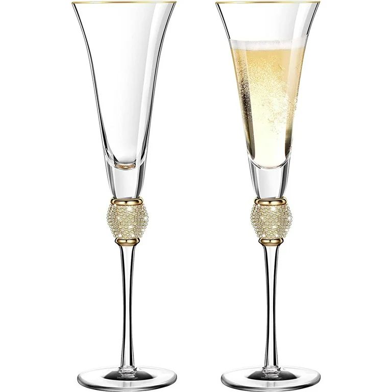 2 Pieces Rhinestone Champagne Flutes Wedding Toasting Glasses | Walmart (US)