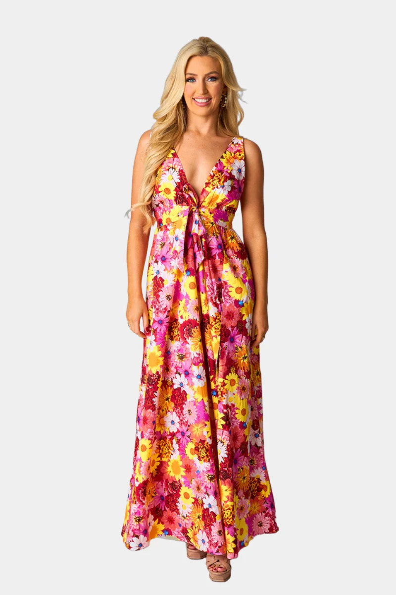 BuddyLove | Zena Plunging Neck Maxi Dress | Sunshine | BuddyLove