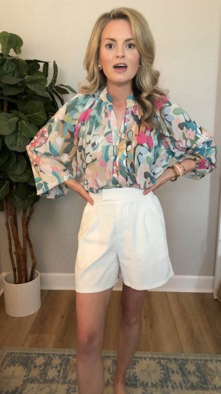 What I wore to meet a friend today! Loving this fun colorful top and these Amazon shorts have a dressier look to them that’s so classy! Wearing the size small in both  

#LTKstyletip #LTKworkwear #LTKfindsunder50
