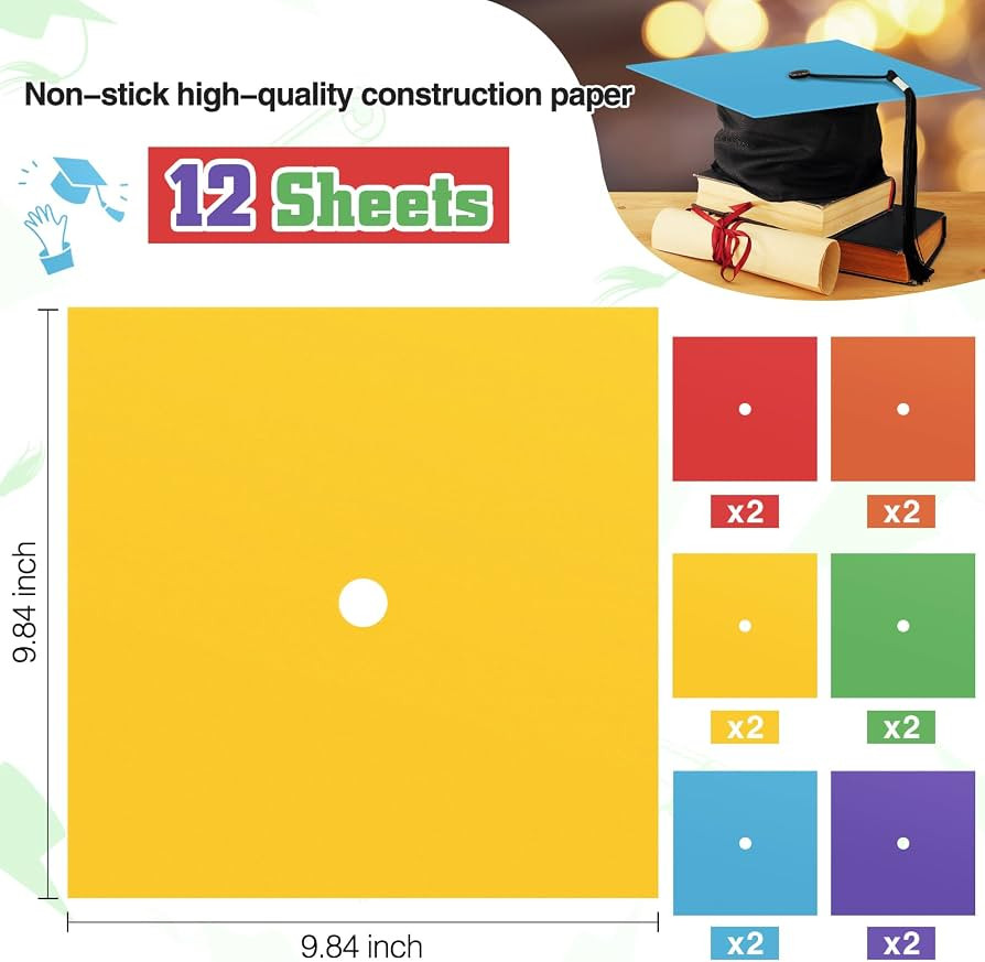 Gersoniel 12 Pcs Graduation Grad Cap Decorations Construction Paper 10" x 10" Cardstock 230gsm Co... | Amazon (US)