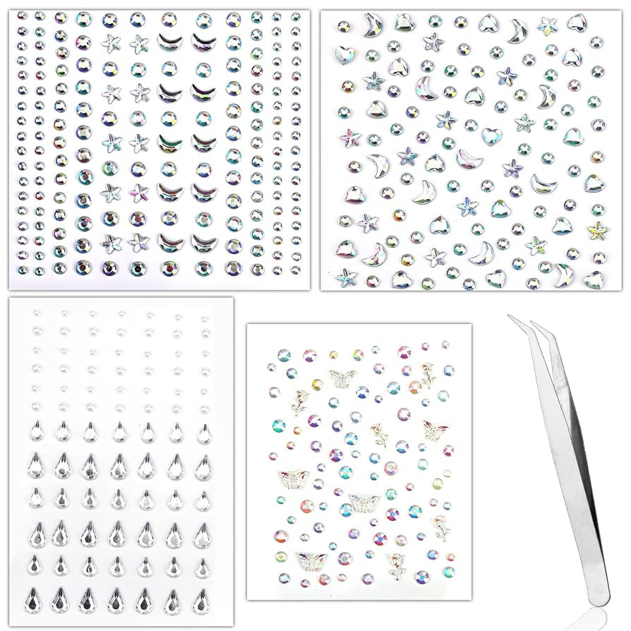 440pcs Rhinestone Facial Gems, Including 3/4/5 mm Round Gemstones, Diamonds, Moons, Hearts, Starf... | Amazon (UK)