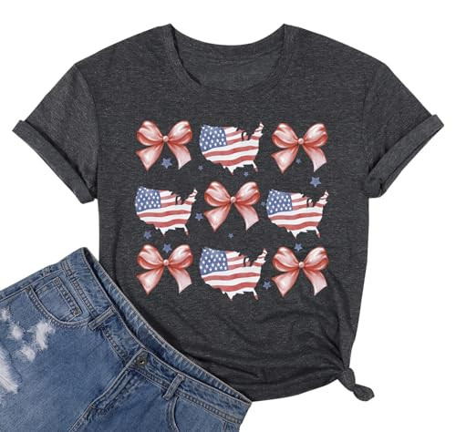 American Flag Shirt Women Coquette Bow Patriotic T-Shirt 4th of July American Girly Graphic Tees | Amazon (US)