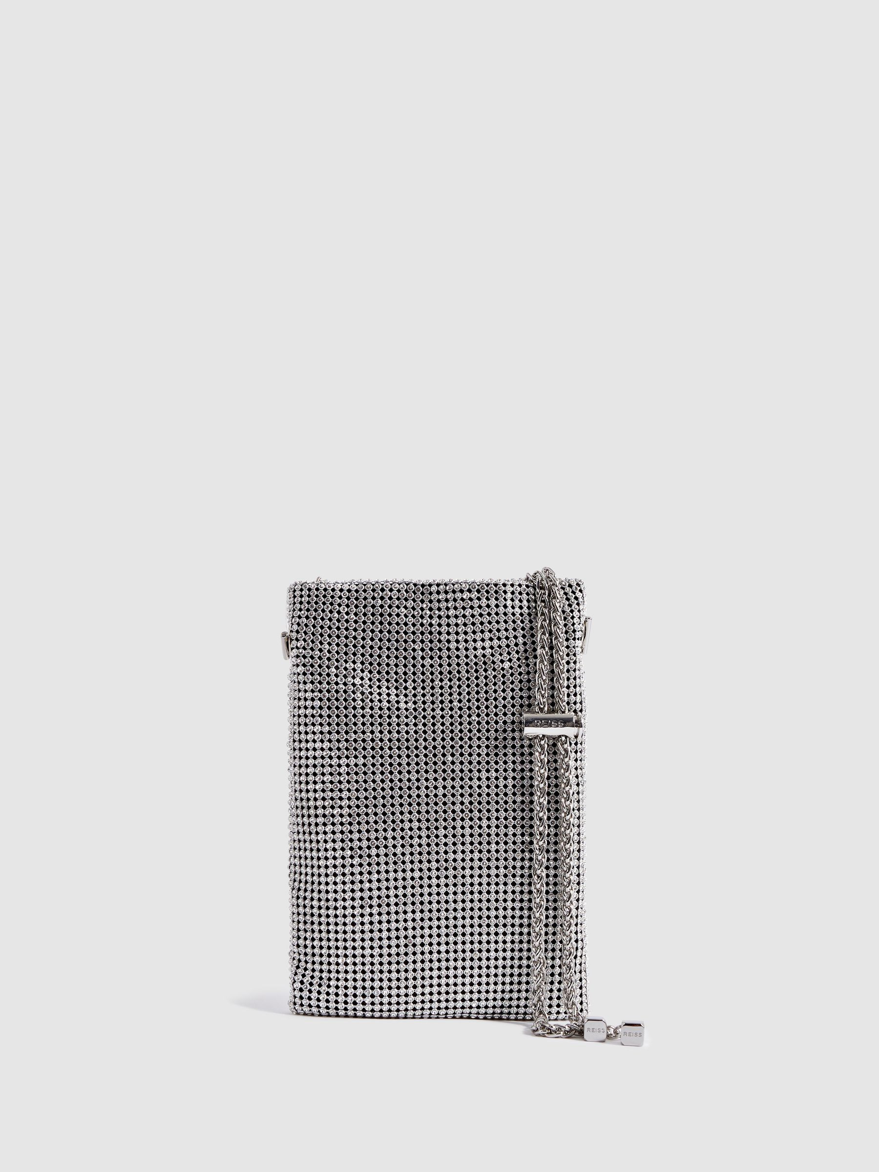 Reiss Crystal-Mesh Shoulder Pouch in Silver - REISS | Reiss UK