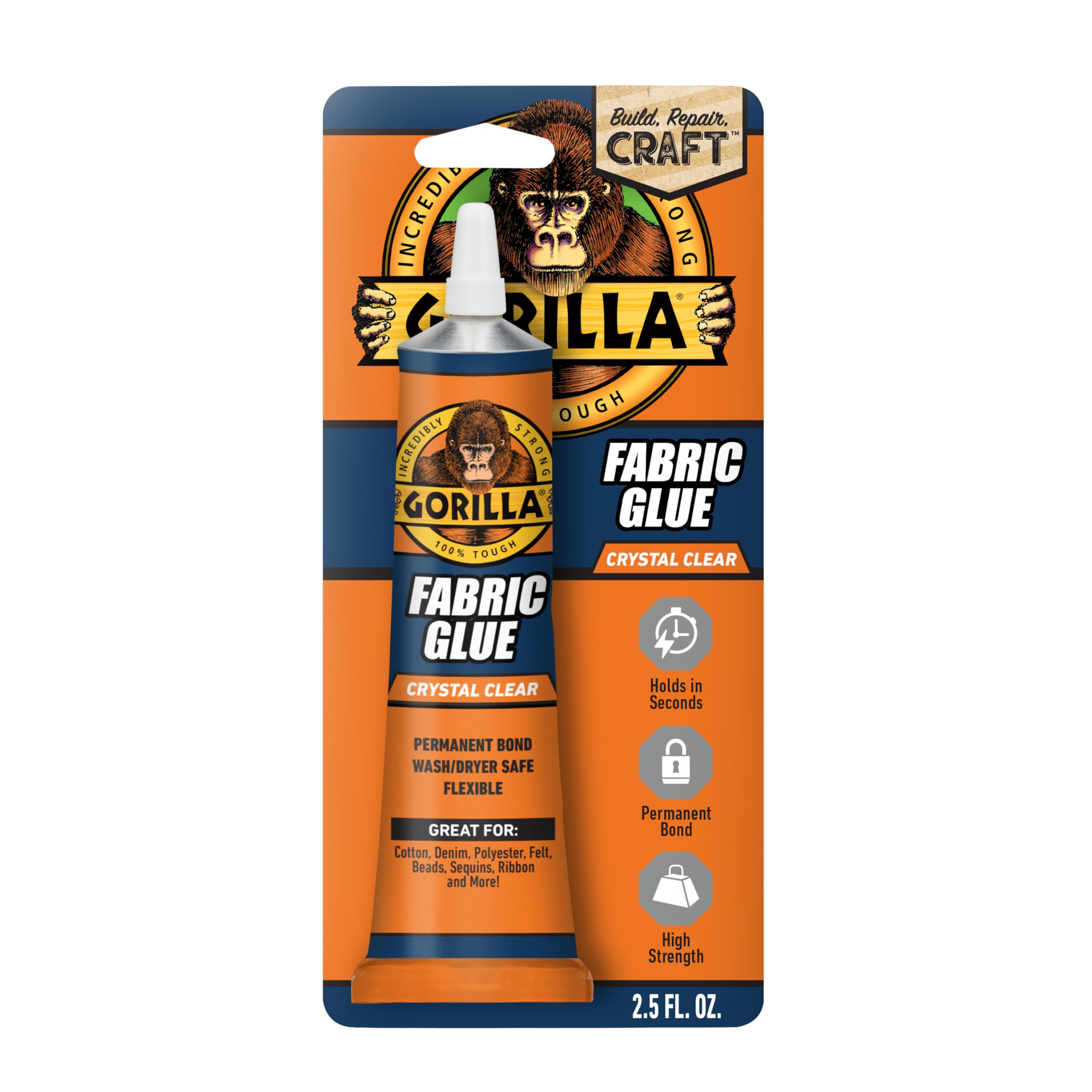 Gorilla Waterproof Fabric Glue 2.5 Ounce Tube, Clear, (Pack of 1) | Amazon (US)