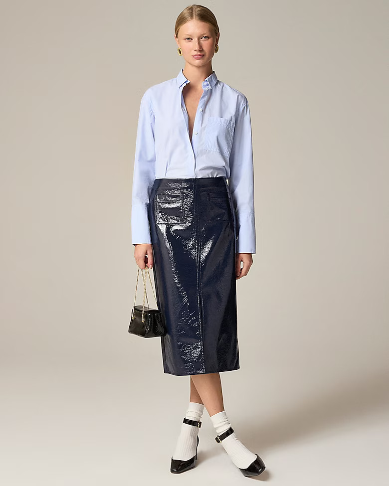Patch-pocket No.3 Pencil skirt in textured faux patent leather | J. Crew US
