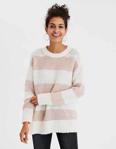 AE Rugby Stripe Pullover Sweater, Pink | American Eagle Outfitters (US & CA)