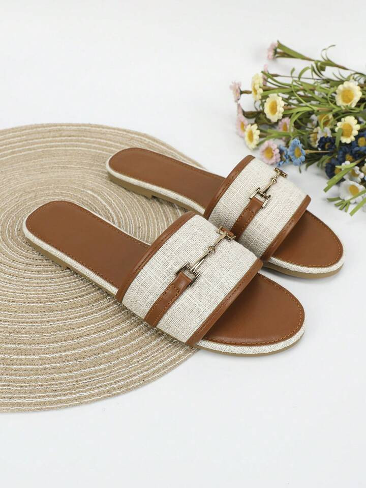 Women Metal Decor Slide Sandals, Fashion Summer Flat Sandals | SHEIN