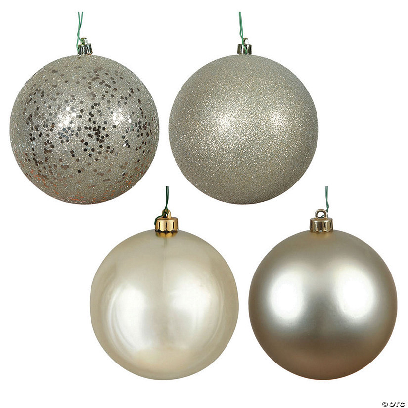 Vickerman Shatterproof 10" Large Champagne 4-Finish Ball Christmas Ornament, 4 per Bag | Oriental Trading Company