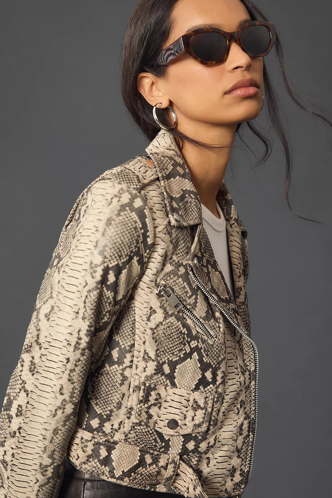 Walter Baker Jase Snake Cropped Leather Jacket | Anthropologie (US)