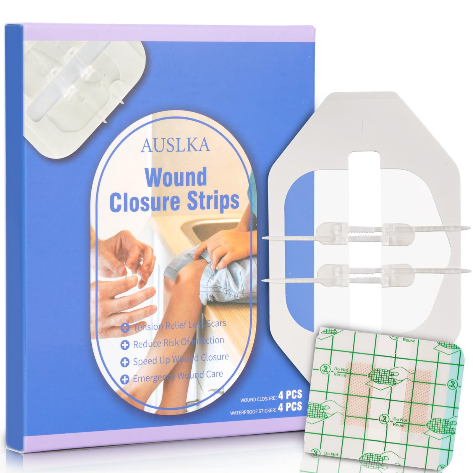 AUSLKA Wound Closure Strips - 4 Pack - Butterfly Bandaids - Zip Stitch Laceration Closure Kit for... | Amazon (US)