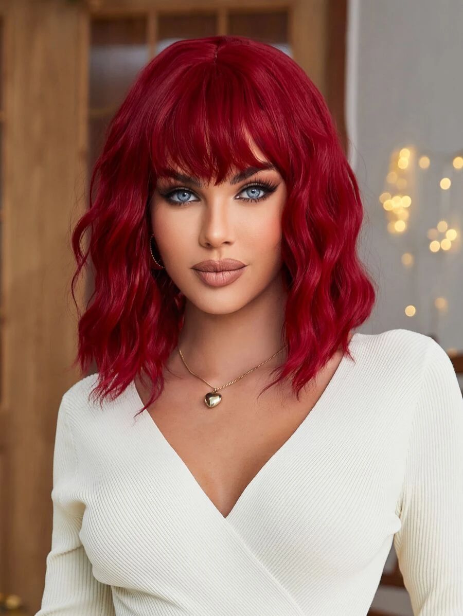 Synthetic Heat Resistant  Wigs Bob Curly Wave With BangFull Machine Made Daily Party Use  For  Wo... | SHEIN
