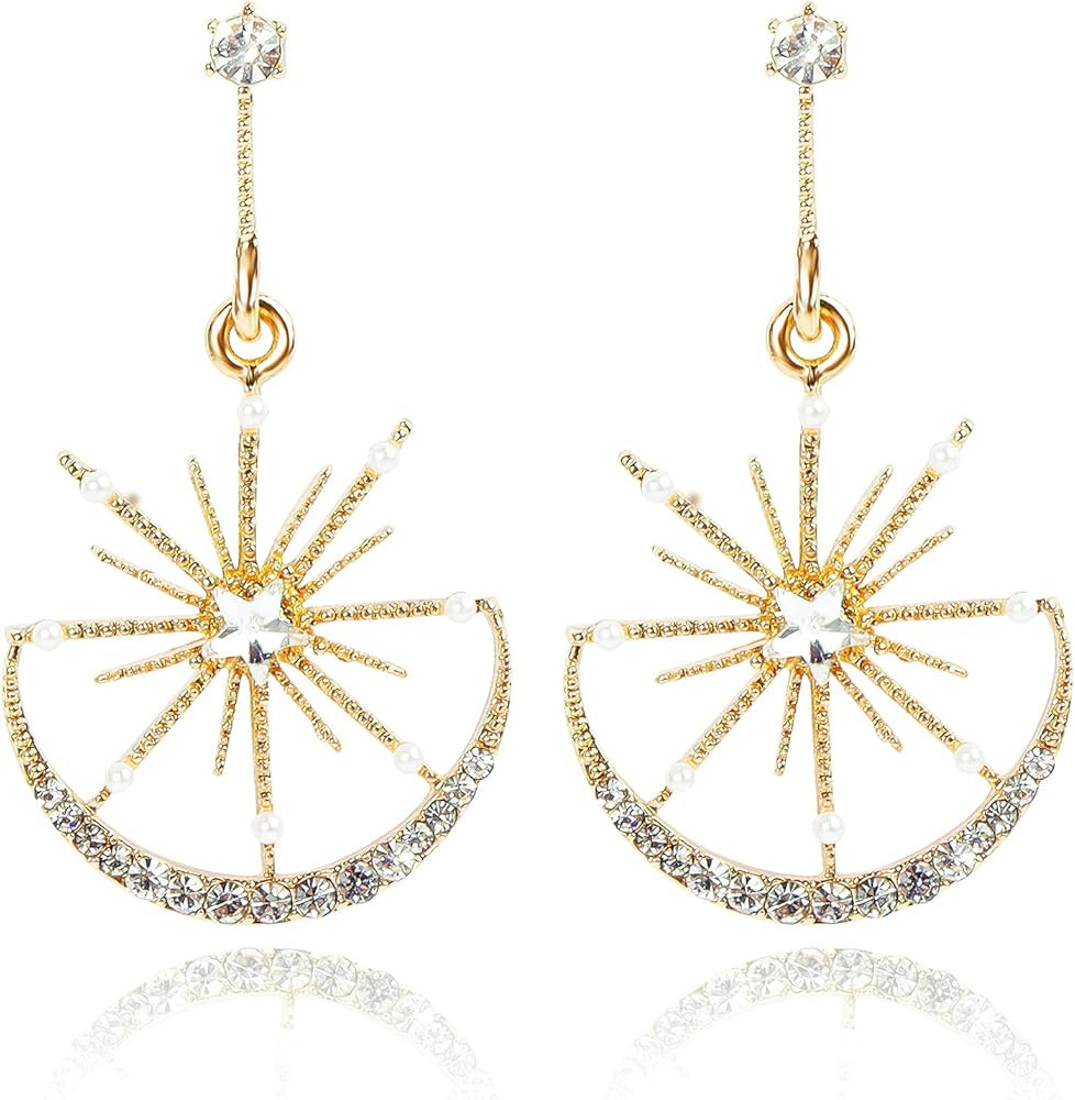 Moon Stars Earrings for Women Moon Earrings Rhinestone Punk Earrings for Women Jewelry Golden Boh... | Amazon (US)