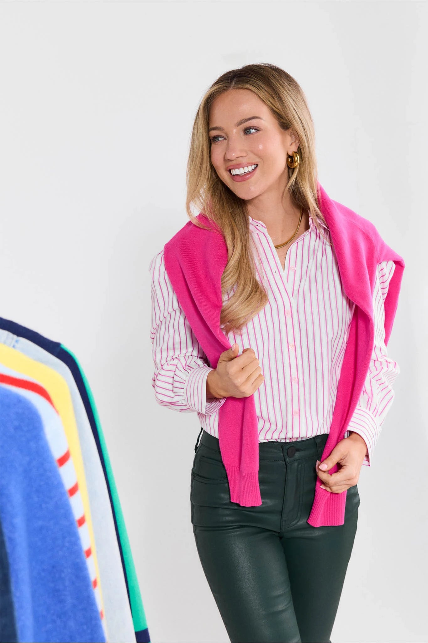 April Pink Striped Button Up Top | Avara