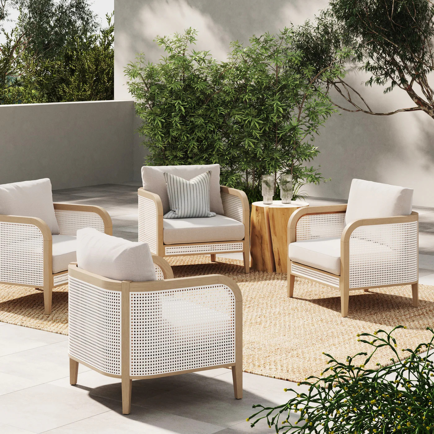 Outdoor Wood & Rattan Patio Arm Chairs Gray Oak (Set of 4) | Nathan James
