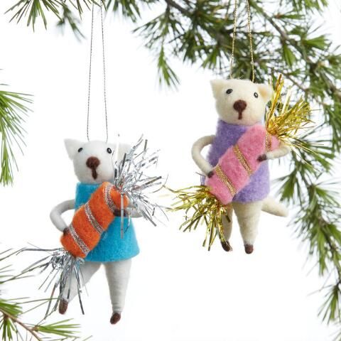 Wool Cat With Candy Ornaments Set Of 2 | World Market