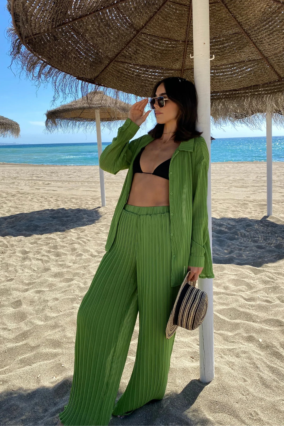 CHIA Green Plisse Top & Trouser Set | Noughts and Kisses