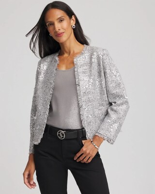Women's Silver Sequins Tweed Jacket in Metallic | Chico's | Chico's