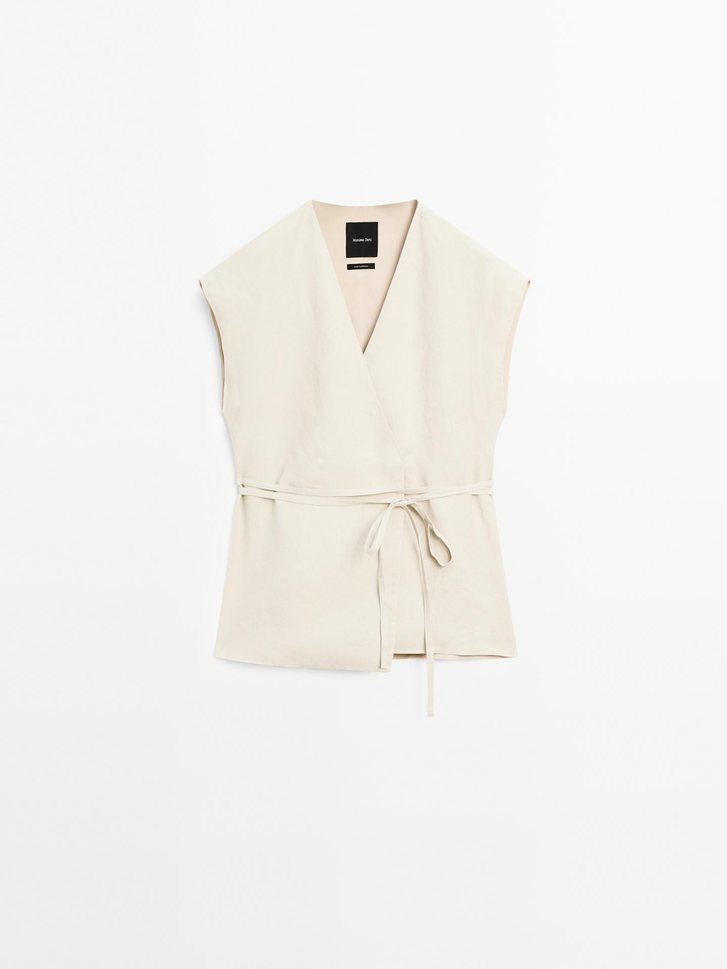 100% linen crossover waistcoat | Massimo Dutti UK