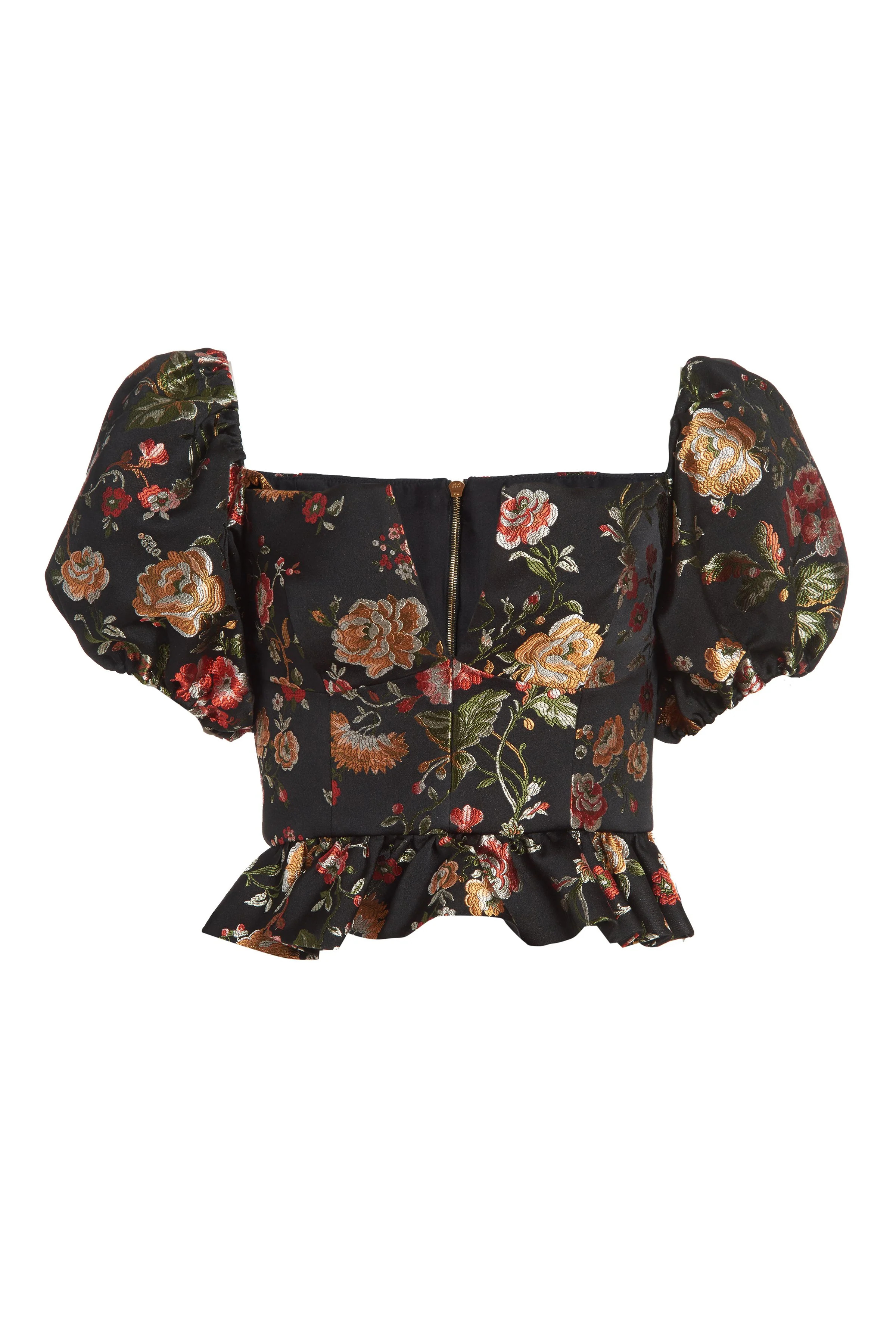 Andromache Black Floral Brocade Top | Markarian