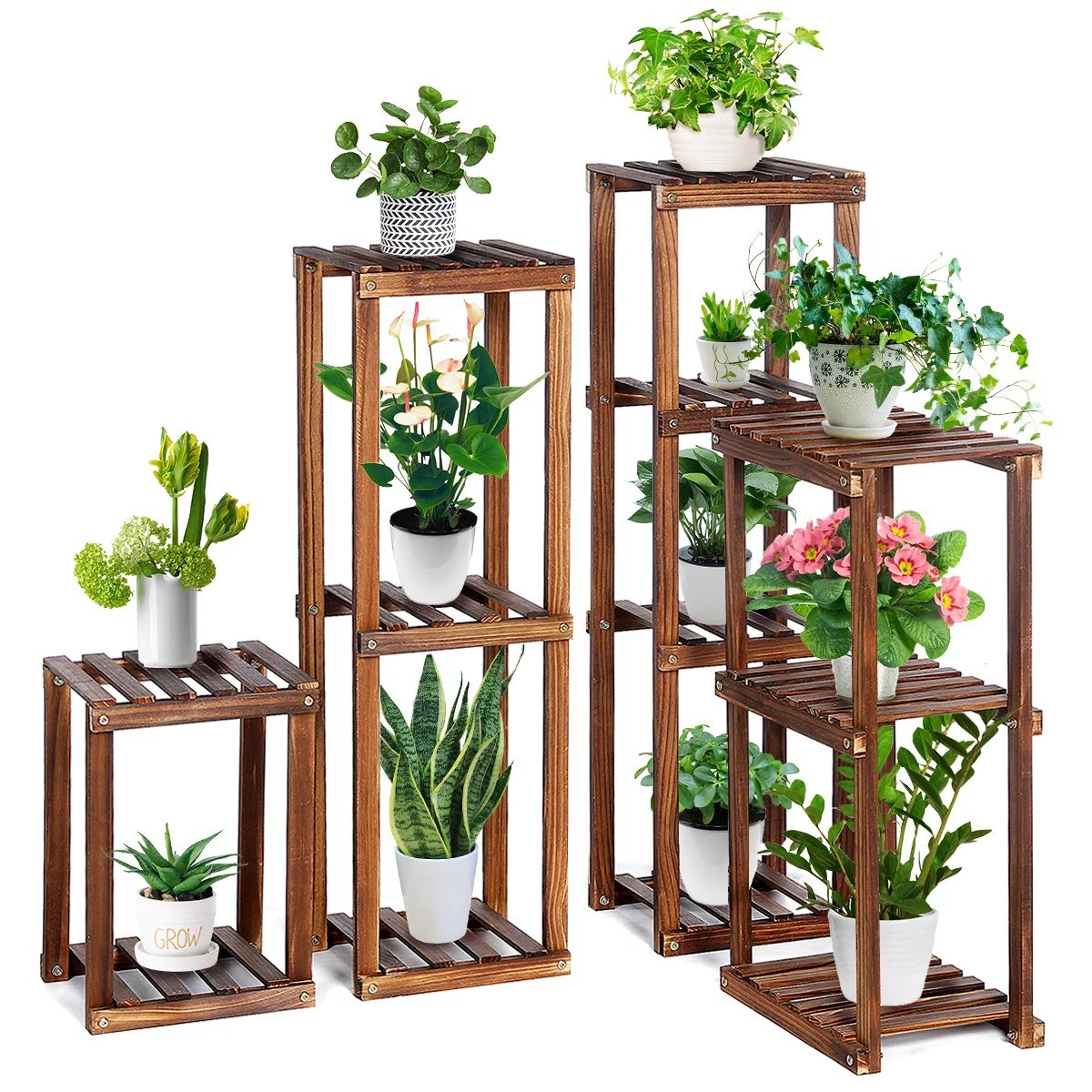 Tooca Indoor Flower Pot Wood Plant Stand, 4 Pieces Set | Walmart (US)