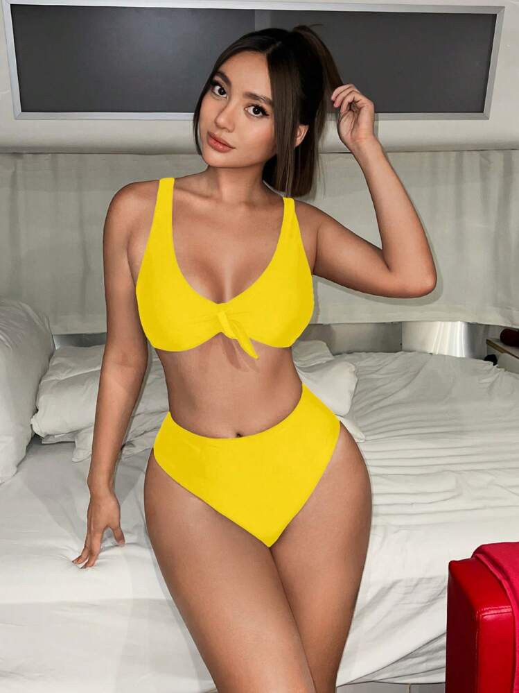 Swim Mod Solid Color Bikini Set For Vacation & Beach | SHEIN