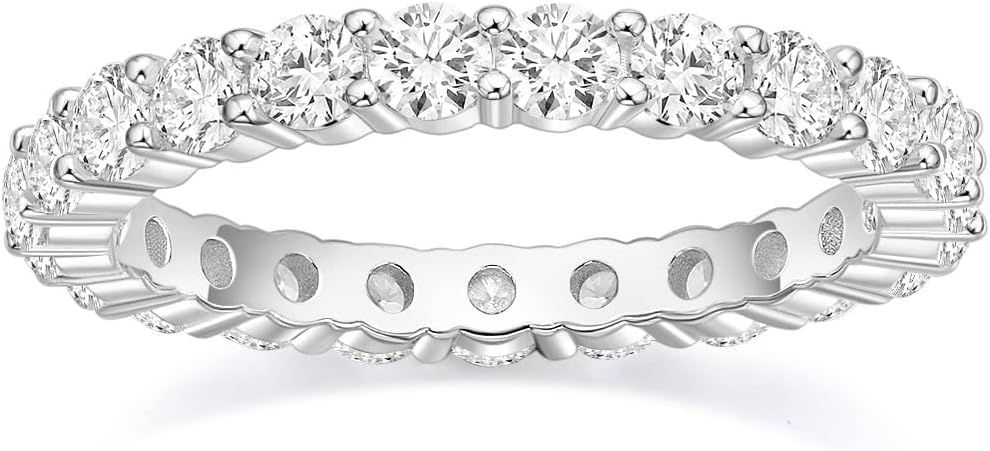 EAMTI 3mm 925 Sterling Silver Wedding Band Round Cubic Zirconia Full Eternity Stackable Engagemen... | Amazon (US)